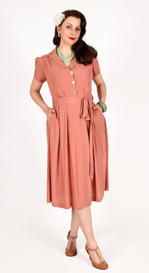 Katherine Sustainable Vintage Inspired Shirt Dress in Rose  | 1940s & 1950s Style | Weekend Doll 