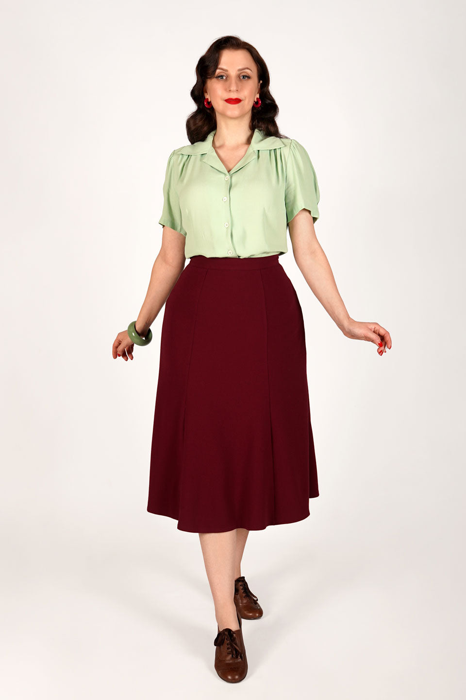 Burgundy Vintage Inspired Below Knee Length Crepe Skirt  | 1930s and 40s Style | Weekend Doll  