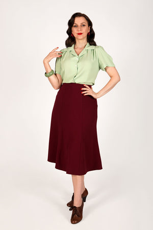 Burgundy Vintage Inspired Below Knee Length Crepe Skirt  | 1930s and 40s Style | Weekend Doll  