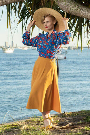 Classic 1940s Style A-Line Skirt in Mustard