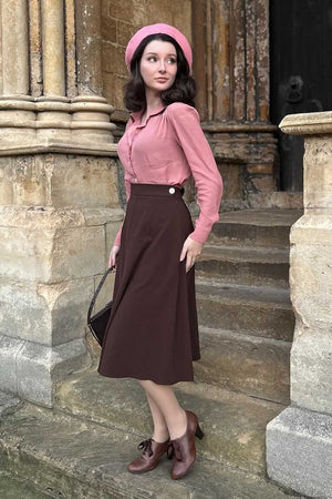 1940s style Knee-length A-line Skirt in Brown | Weekend Doll  