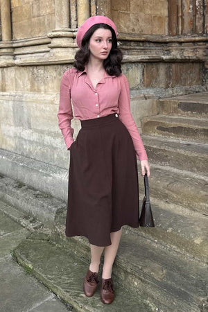 1940s style Knee-length A-line Skirt in Brown | Weekend Doll  