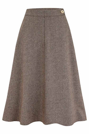 Brown Herringbone Wool Blend Skirt | 1940s-Inspired A-Line Vintage Fashion | Weekend Doll  