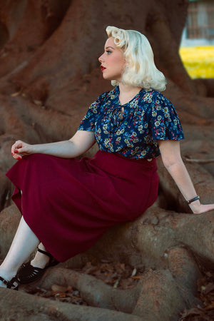 Classic 1940s Style A-Line Skirt in Burgundy