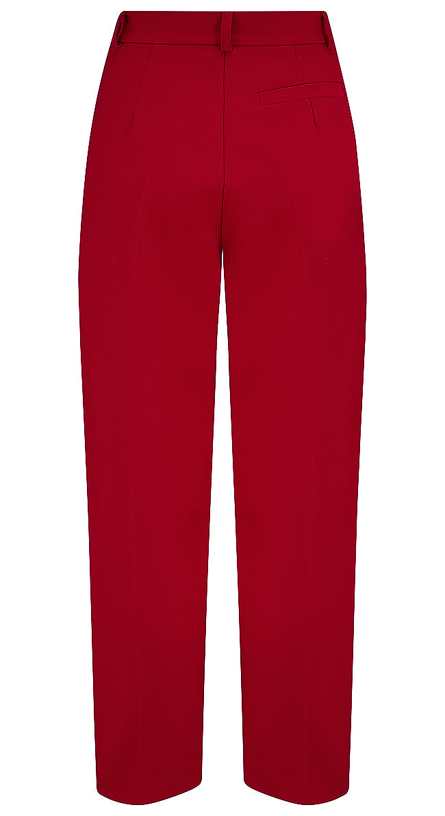 Red High Waist Tapered Ankle-Length Trousers with Press Creases | 1940s and 50s Style  | Weekend Doll 