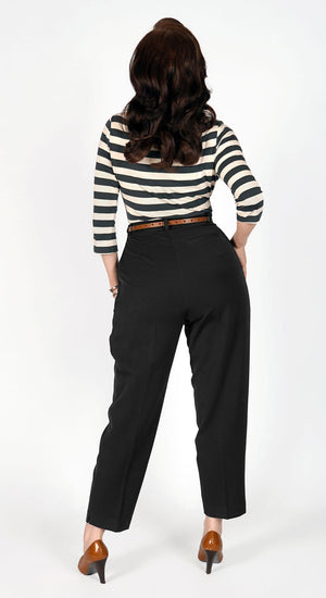 Black High Waist Tapered Ankle-Length Trousers with Press Creases | 1940s and 50s Style  | Weekend Doll 