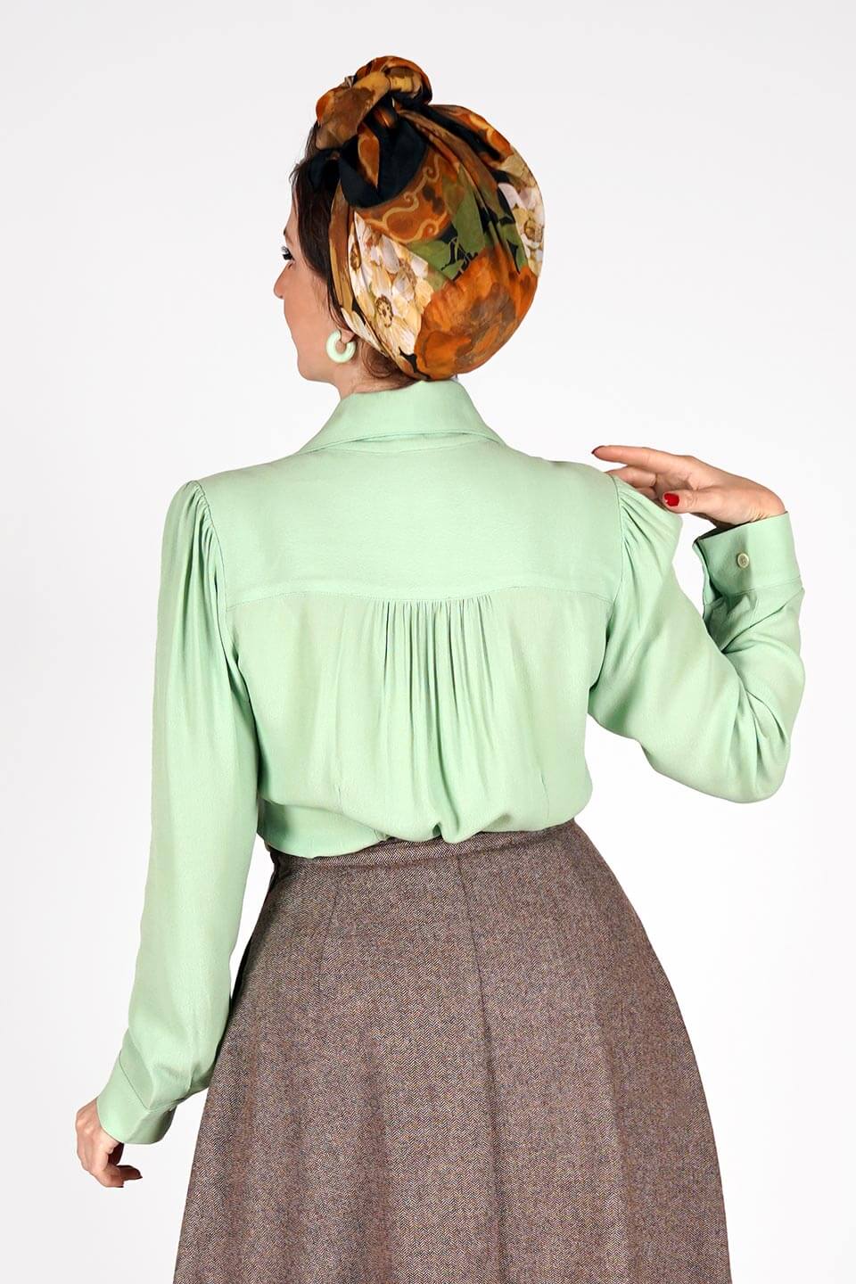 Long Sleeve Classic Blouse in Mint Green, Made in Sustainable Viscose Crepe | 1940s Style | Weekend Doll  