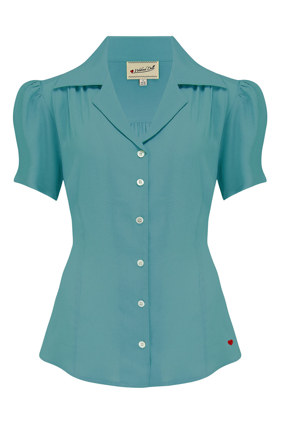 Half Sleeve Classic Blouse in Teal, Made in Sustainable Viscose Crepe | 1940s Style | Weekend Doll  