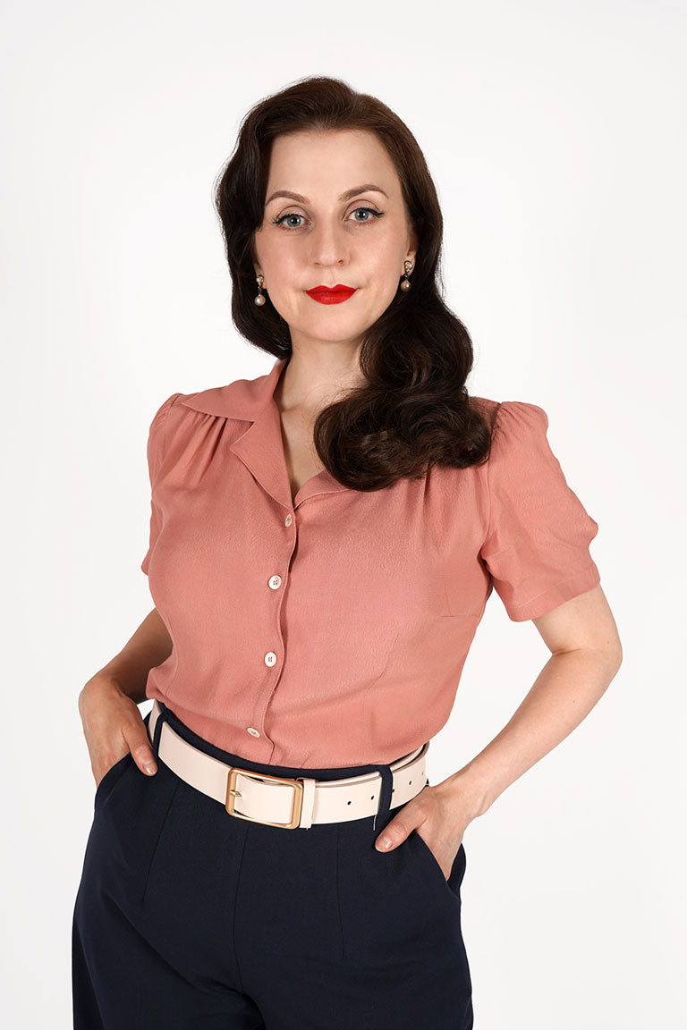 Half Sleeve Classic Blouse in Rose, Made in Sustainable Viscose Crepe | 1940s Style | Weekend Doll  