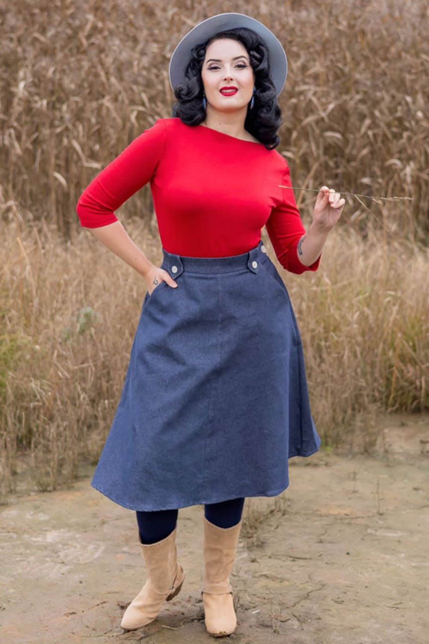 50s Style Quarter Sleeves Janet Slash Neck Top In Red | Retro Pin Up Style | Weekend Doll 