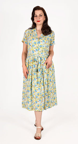 Sustainable Vintage Inspired Shirt Dress in Yellow Floral Print  | 1940s & 1950s Style | Weekend Doll 