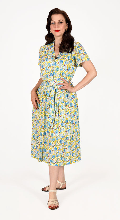 Sustainable Vintage Inspired Shirt Dress in Yellow Floral Print  | 1940s & 1950s Style | Weekend Doll 