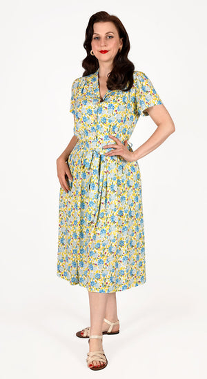 Sustainable Vintage Inspired Shirt Dress in Yellow Floral Print  | 1940s & 1950s Style | Weekend Doll 