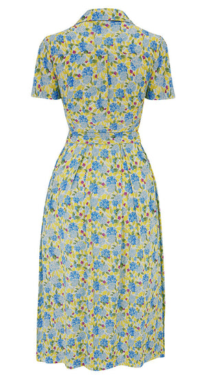 Sustainable Vintage Inspired Shirt Dress in Yellow Floral Print  | 1940s & 1950s Style | Weekend Doll 