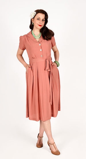 Katherine Sustainable Vintage Inspired Shirt Dress in Rose  | 1940s & 1950s Style | Weekend Doll 