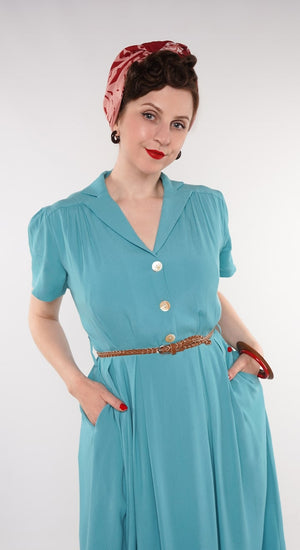 Katherine Sustainable Vintage Inspired Shirt Dress in Teal | 1940s & 1950s Style | Weekend Doll 