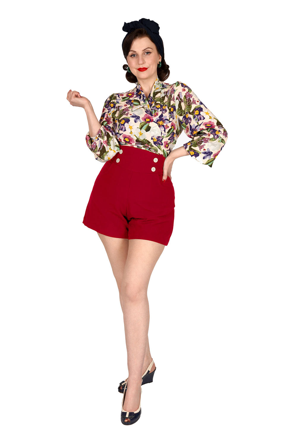 Retro Pin Up Style Sailor High Waisted Shorts In Red Weekend Doll