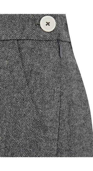 Grey High Waisted Wide Leg Herringbone Wool Trousers - 1930s & 40s style | Weekend Doll