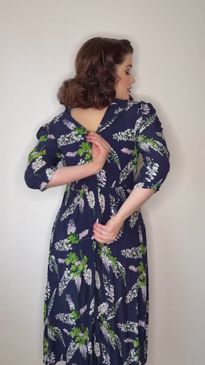 Lauren Dress in Navy Wisteria Print