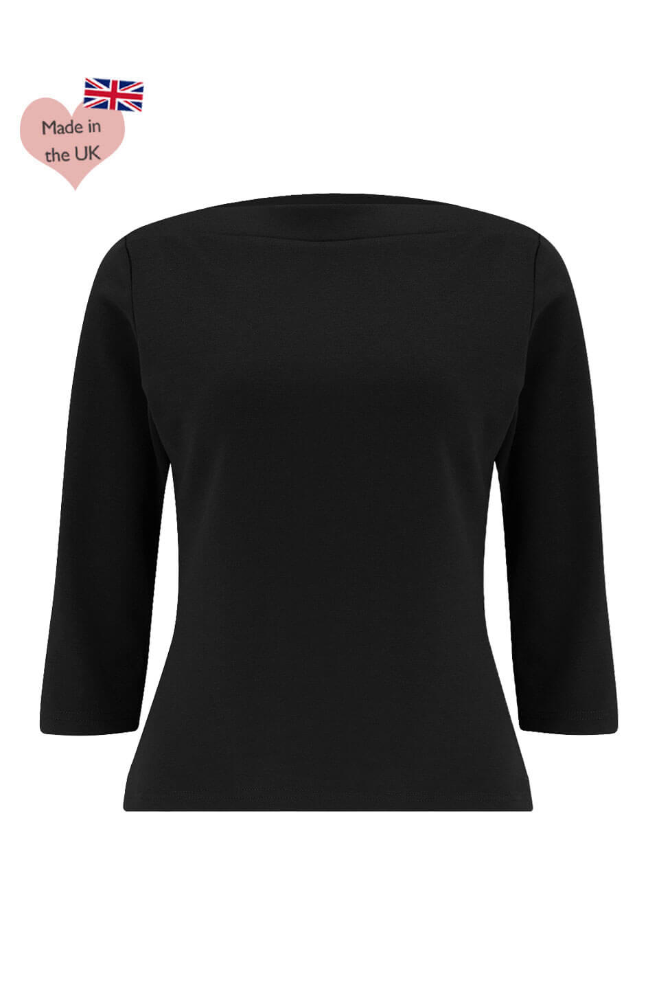 50s Style Quarter Sleeves Janet Slash Neck Top In Black, Retro Pin Up  Style