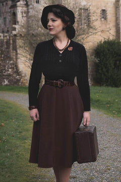 1940s style Knee length A line Skirt in Brown Weekend Doll