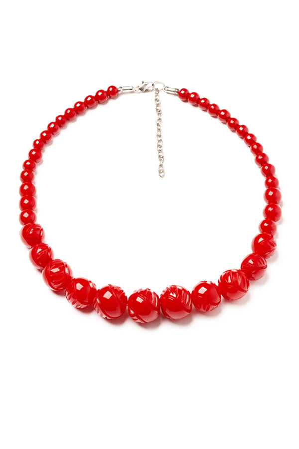 Necklace with red Murano glass small sphere beads on gold – Diana Ingram